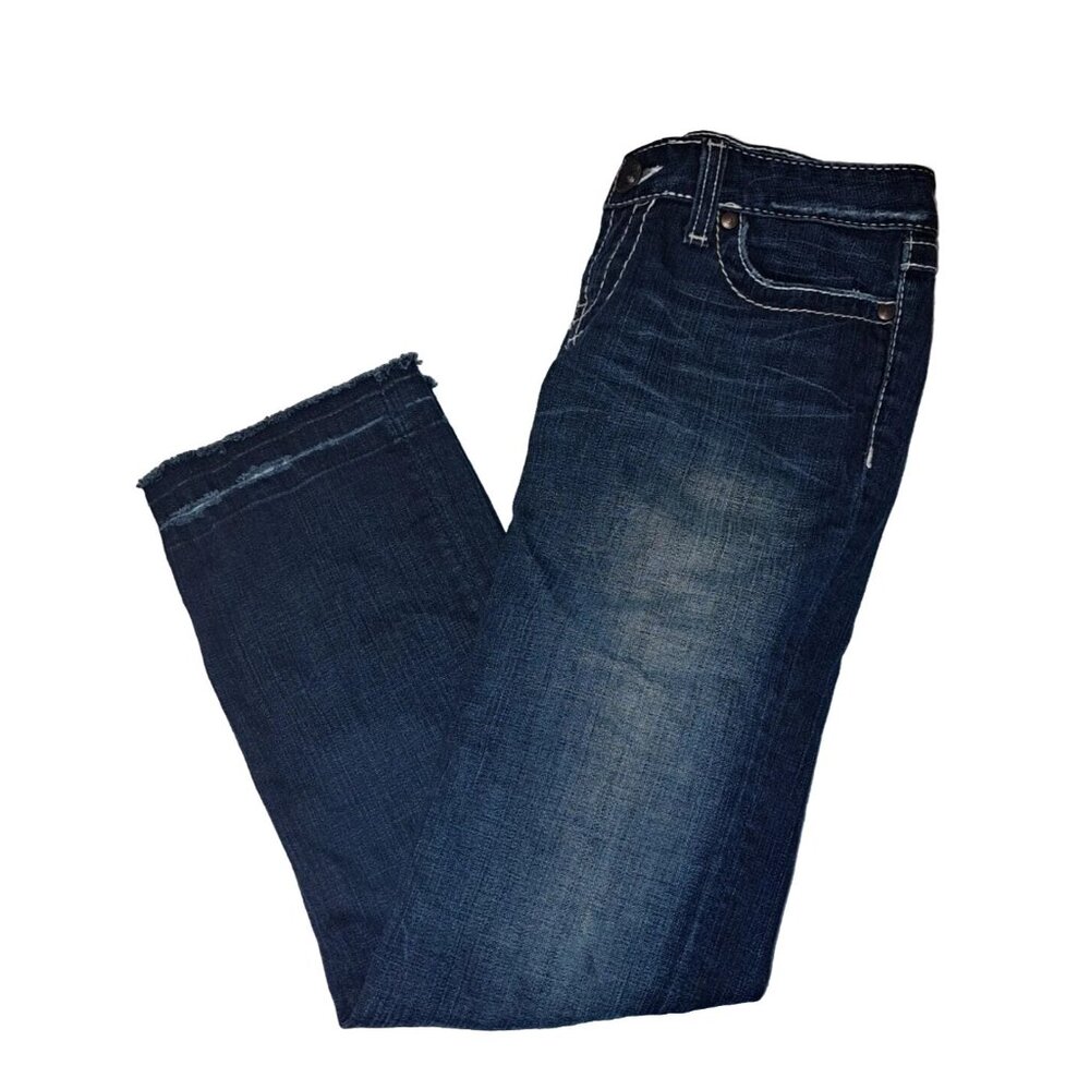 BKE Women's Madison Size 26 Blue Jeans 28x26  Raw Hem Distressed